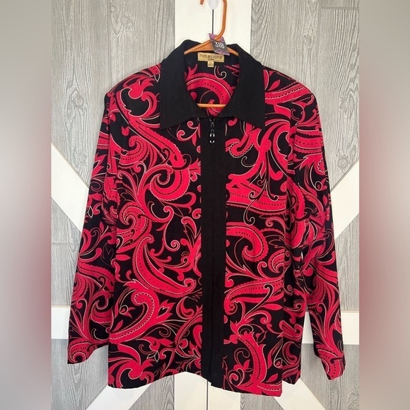 Notations Jackets & Blazers - 318. Notations Full Zip Blazer/Jacket Red Black Paisley 2X